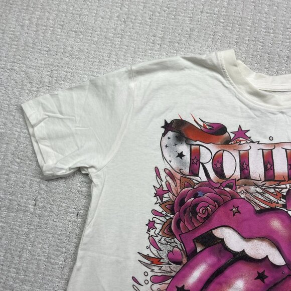 NEW The Rolling Stones Band T-Shirt Wom Sz XS White Off-White Tattoo Graphic - Picture 3 of 15